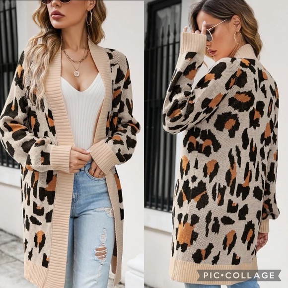 LEOPARD Pattern Drop Shoulder Duster Cardigan NEW - Picture 1 of 1